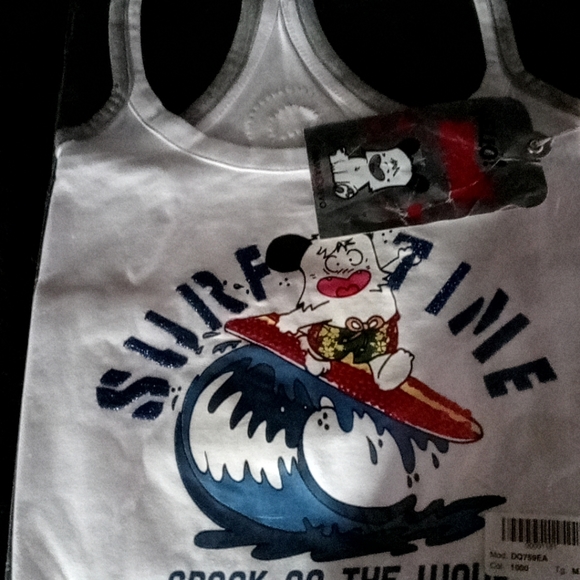 NWT vntg 80s Italian Chrcter Hello Spank by Mama Quevo Art -Surf Time Tank - Picture 4 of 11